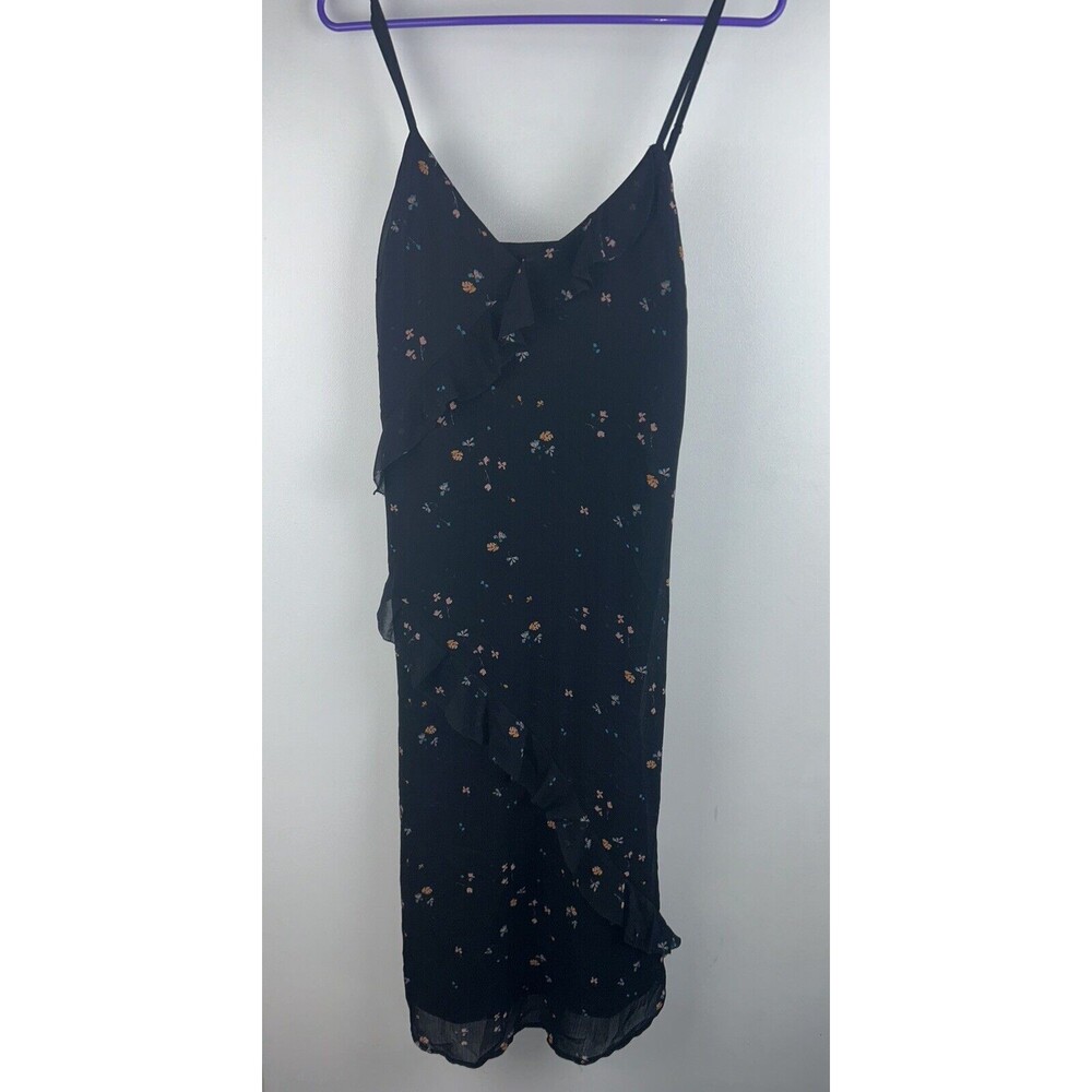 Gentle Fawn Black Ditsy Floral Print Ruffle Midi Dress Sundress Sz Small